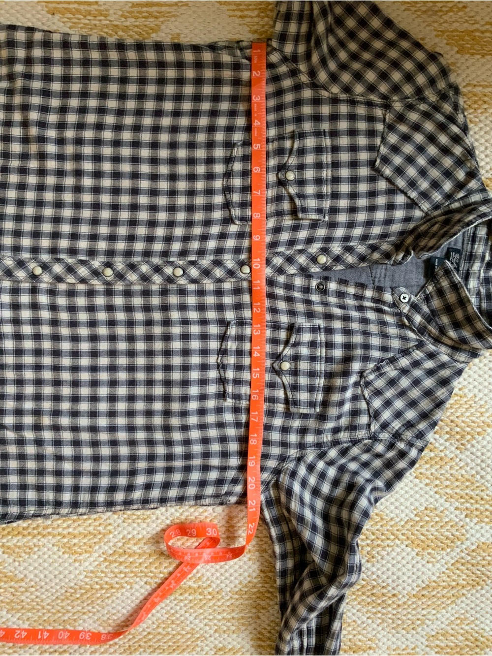 Lucky Brand Navy and White Plaid Snap Button-Down Lined Shirt - Picture 7 of 8